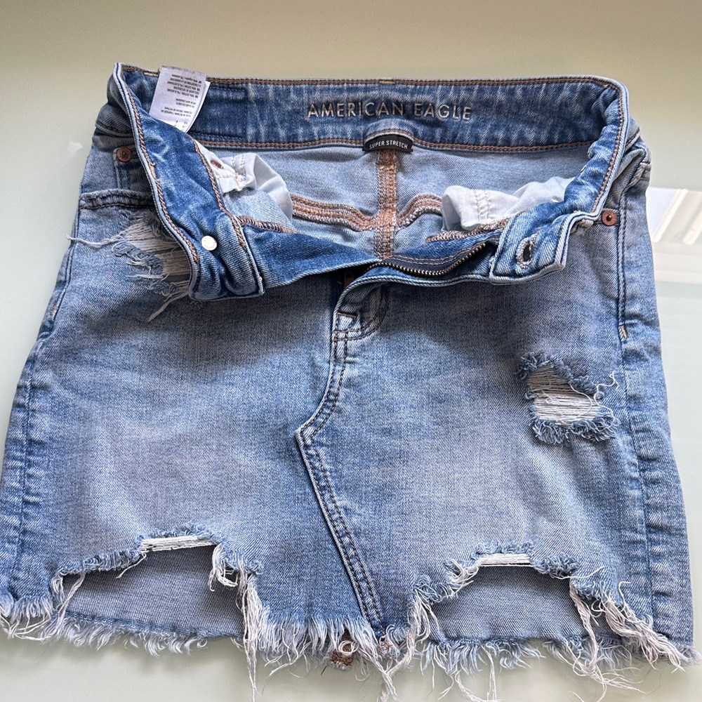American Eagle Outfitters Light Blue Distressed Mini Skirt